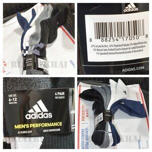 - 4 Pairs Adidas Men's‎ Performance High Quarter Socks